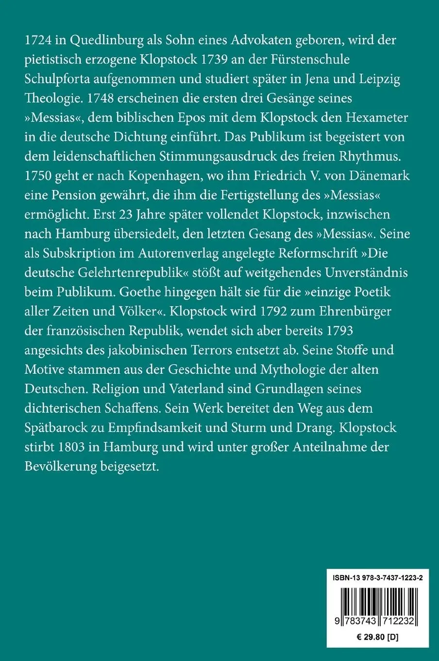 Rückseite: 9783743712232 | Der Messias | Friedrich Gottlieb Klopstock | Buch | 464 S. | Deutsch