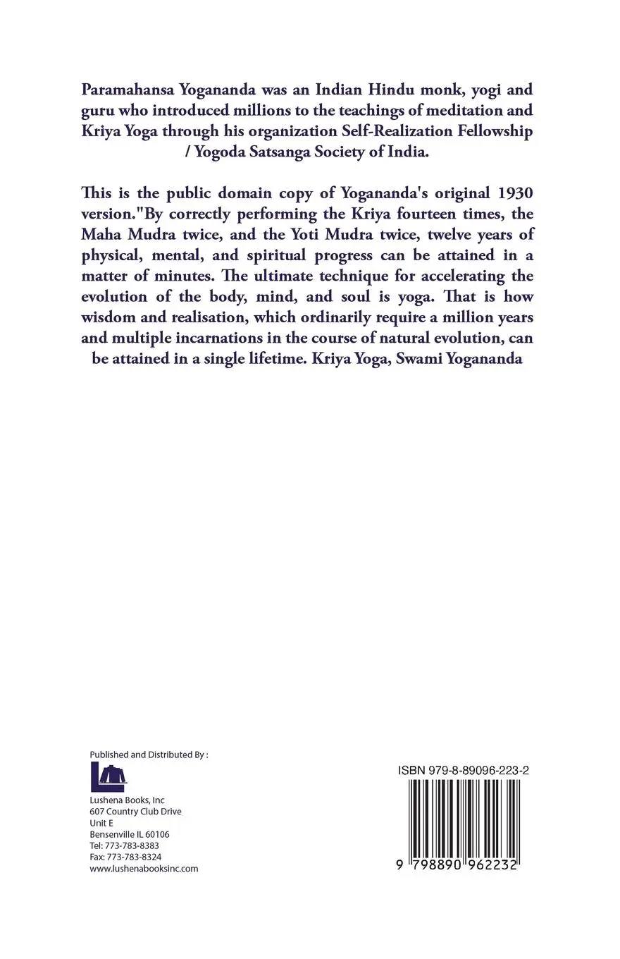 Rückseite: 9798890962232 | Kriya Yoga | Paramhansa Yogananda | Taschenbuch | Englisch | 2023