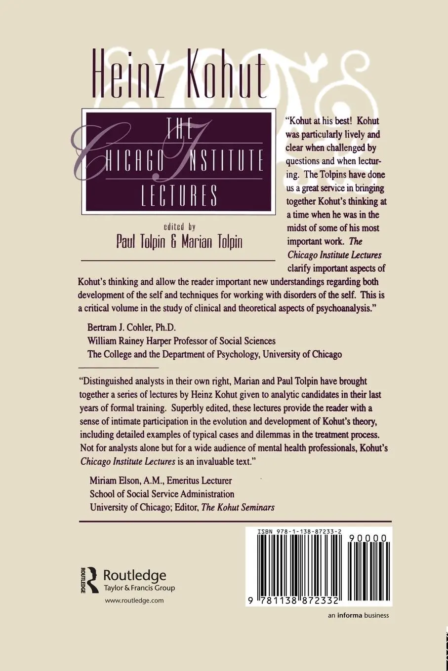 Rückseite: 9781138872332 | Heinz Kohut | The Chicago Institute Lectures | Paul Tolpin (u. a.)