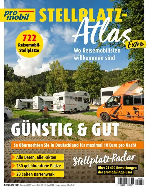 Cover: 9783613322332 | promobil Stellplatz-Atlas 01/2025 | Günstig und Gut | Taschenbuch