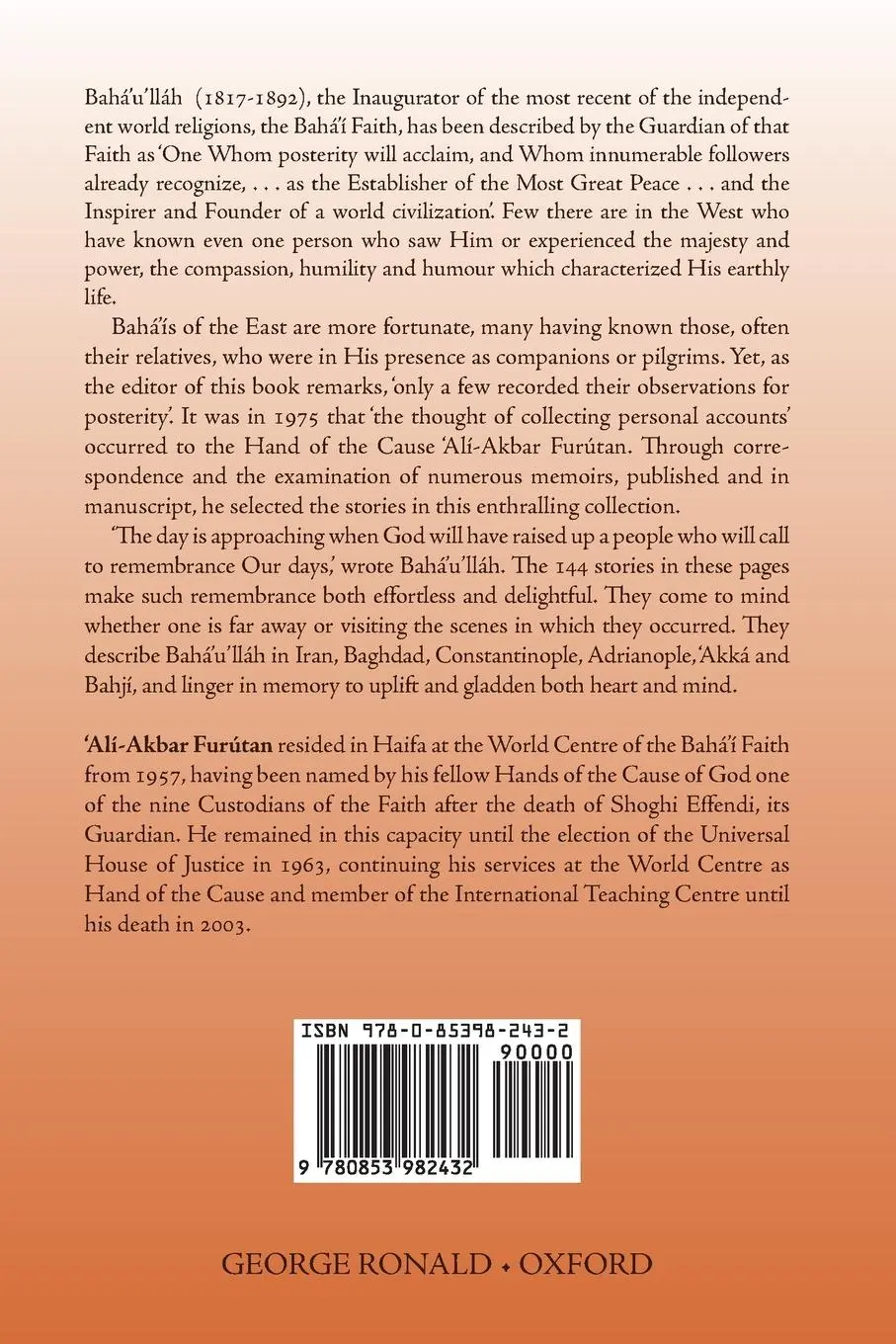 Rückseite: 9780853982432 | Stories of Baha'u'llah | 'Ali-Akbar Furutan | Taschenbuch | Englisch