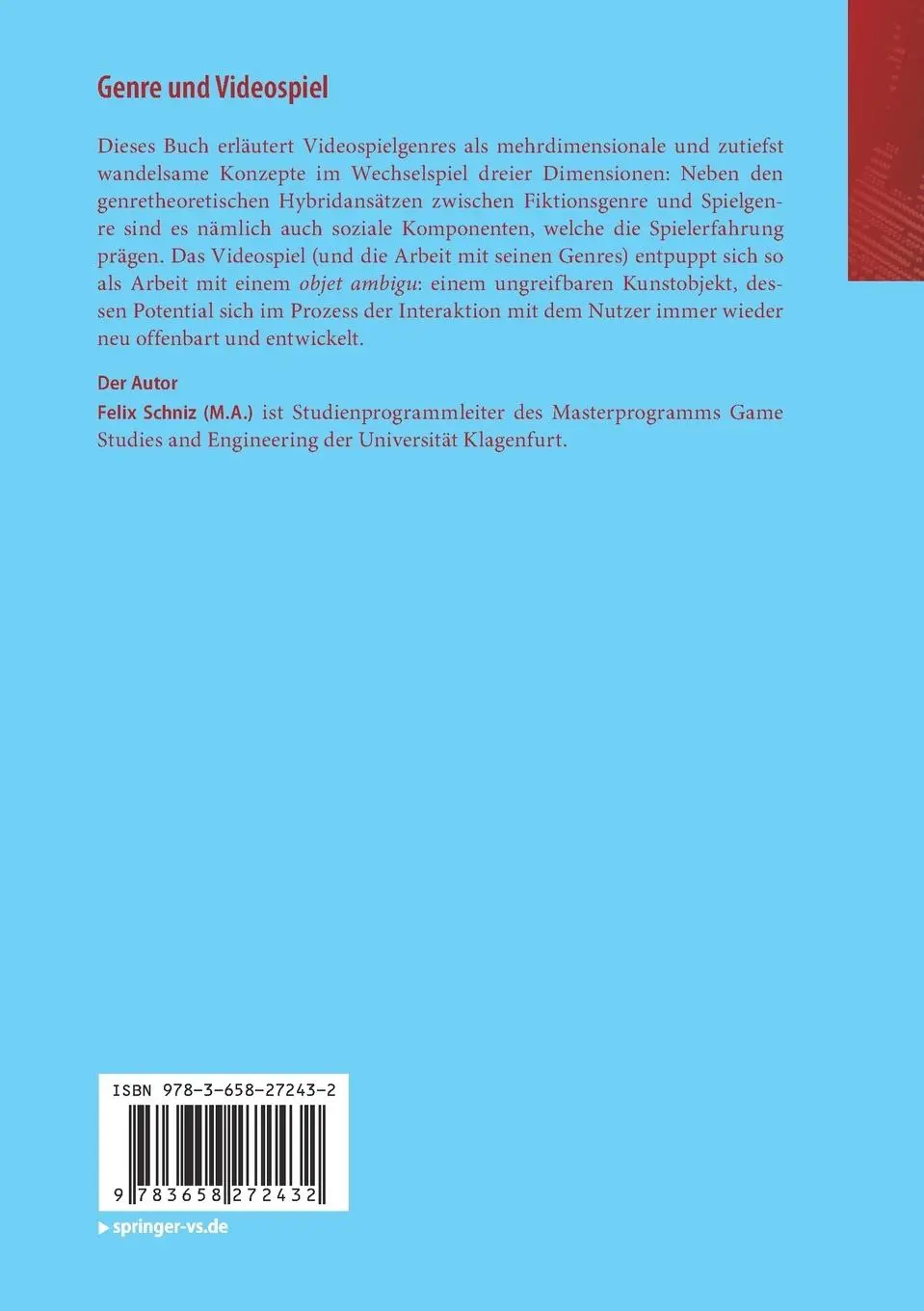 Rückseite: 9783658272432 | Genre und Videospiel | Einführung in eine unmögliche Taxonomie | Buch