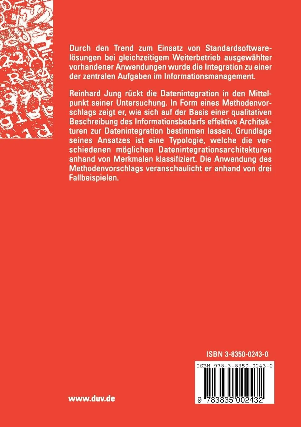 Rückseite: 9783835002432 | Architekturen zur Datenintegration | Reinhard Jung | Taschenbuch | xxi