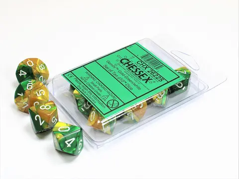 Cover: 601982022532 | Gemini® Gold-Green/white Set of Ten d10s | deutsch | Chessex