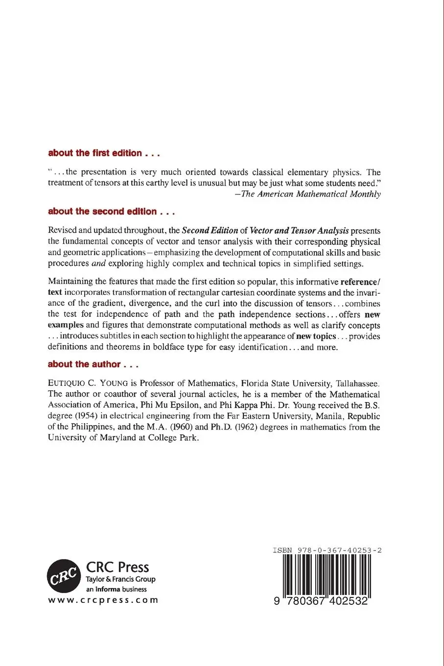 Rückseite: 9780367402532 | Vector and Tensor Analysis | Eutiquio C. Young | Taschenbuch | 2019