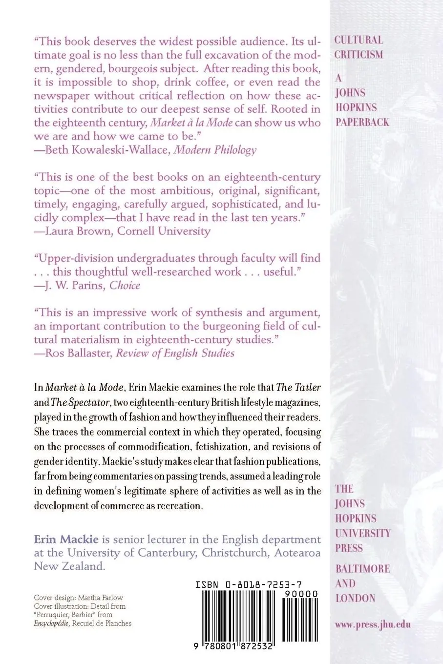 Rückseite: 9780801872532 | Market a la Mode | Erin Mackie | Taschenbuch | Englisch | 2002