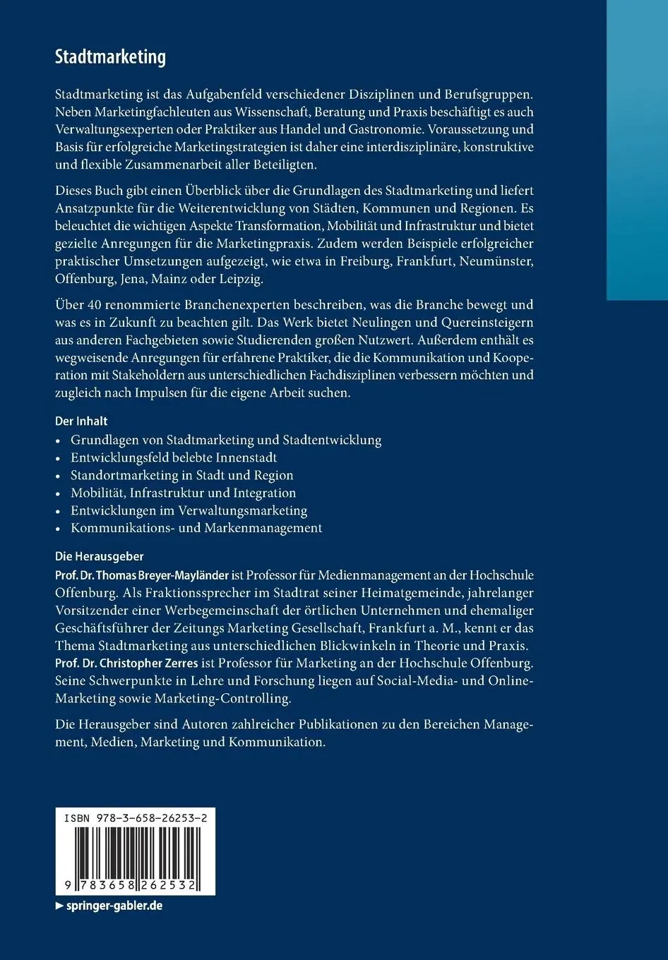 Rückseite: 9783658262532 | Stadtmarketing | Grundlagen, Analysen, Praxis | Zerres (u. a.) | Buch
