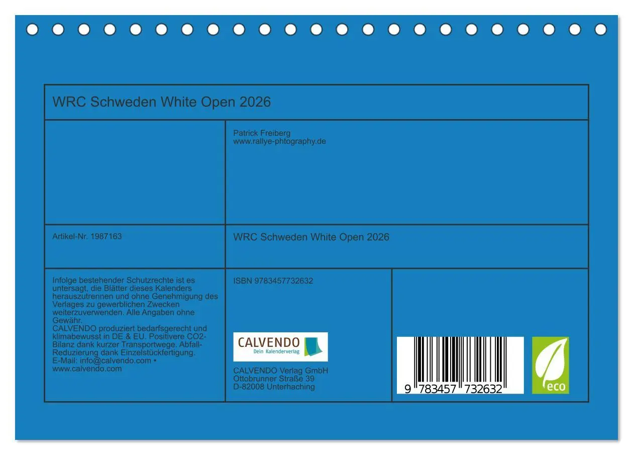 Bild: 9783457732632 | WRC Schweden White Open 2026 (Tischkalender 2026 DIN A5 quer),...