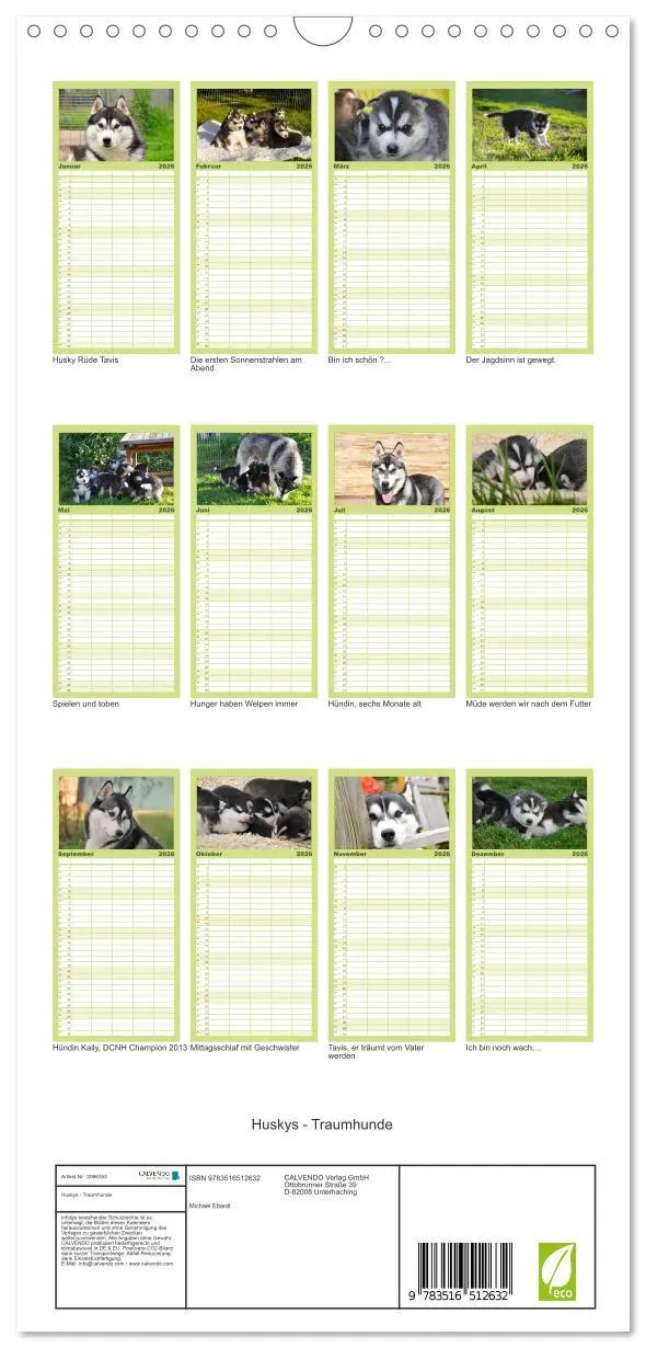 Bild: 9783516512632 | Familienplaner 2026 - Huskys - Traumhunde mit 5 Spalten...