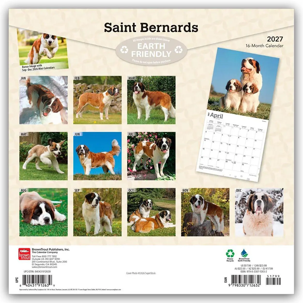 Rückseite: 9798330712632 | Saint Bernards - Bernhardiner 2027 - 16-Monatskalender | Publishers