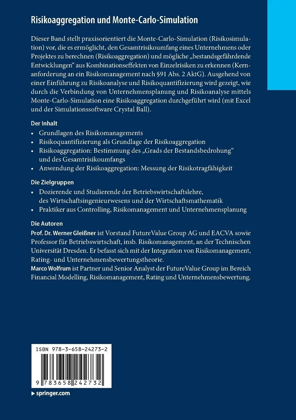Rückseite: 9783658242732 | Risikoaggregation und Monte-Carlo-Simulation | Marco Wolfrum (u. a.)