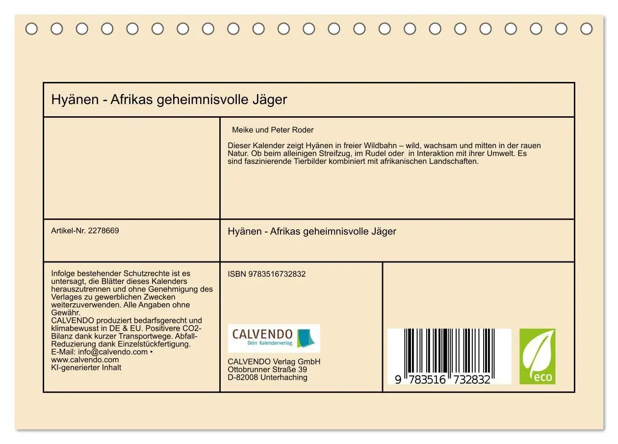 Bild: 9783516732832 | Hyänen - Afrikas geheimnisvolle Jäger (Tischkalender 2026 DIN A5...