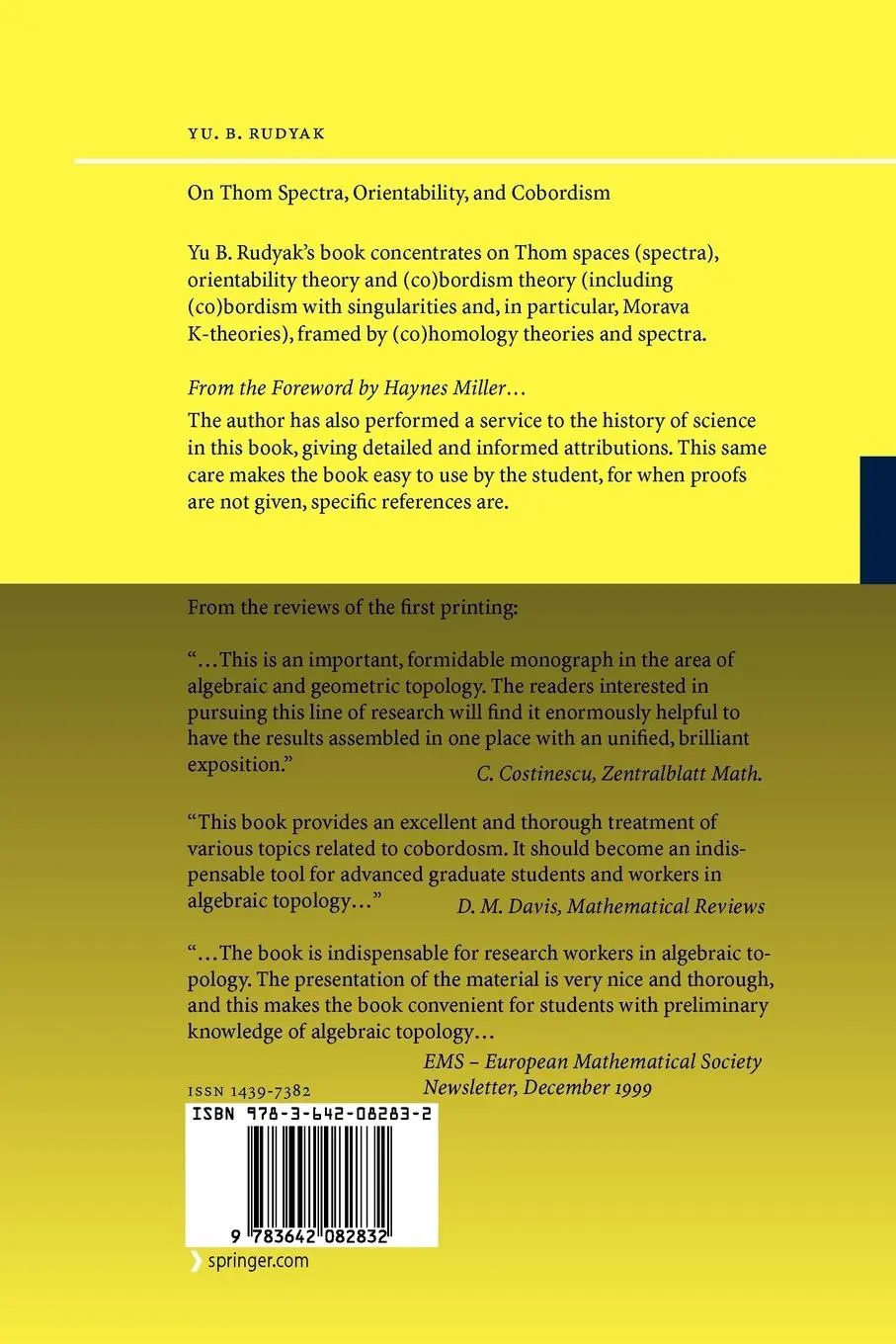 Rückseite: 9783642082832 | On Thom Spectra, Orientability, and Cobordism | Yu. B. Rudyak | Buch