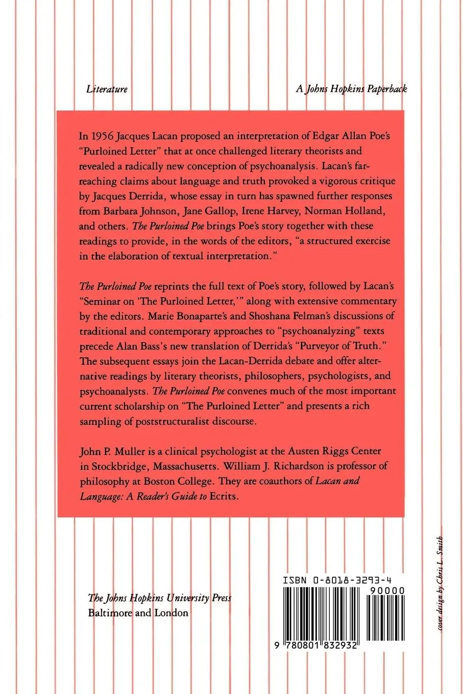 Rückseite: 9780801832932 | The Purloined Poe | Lacan, Derrida and Psychoanalytic Reading | Buch