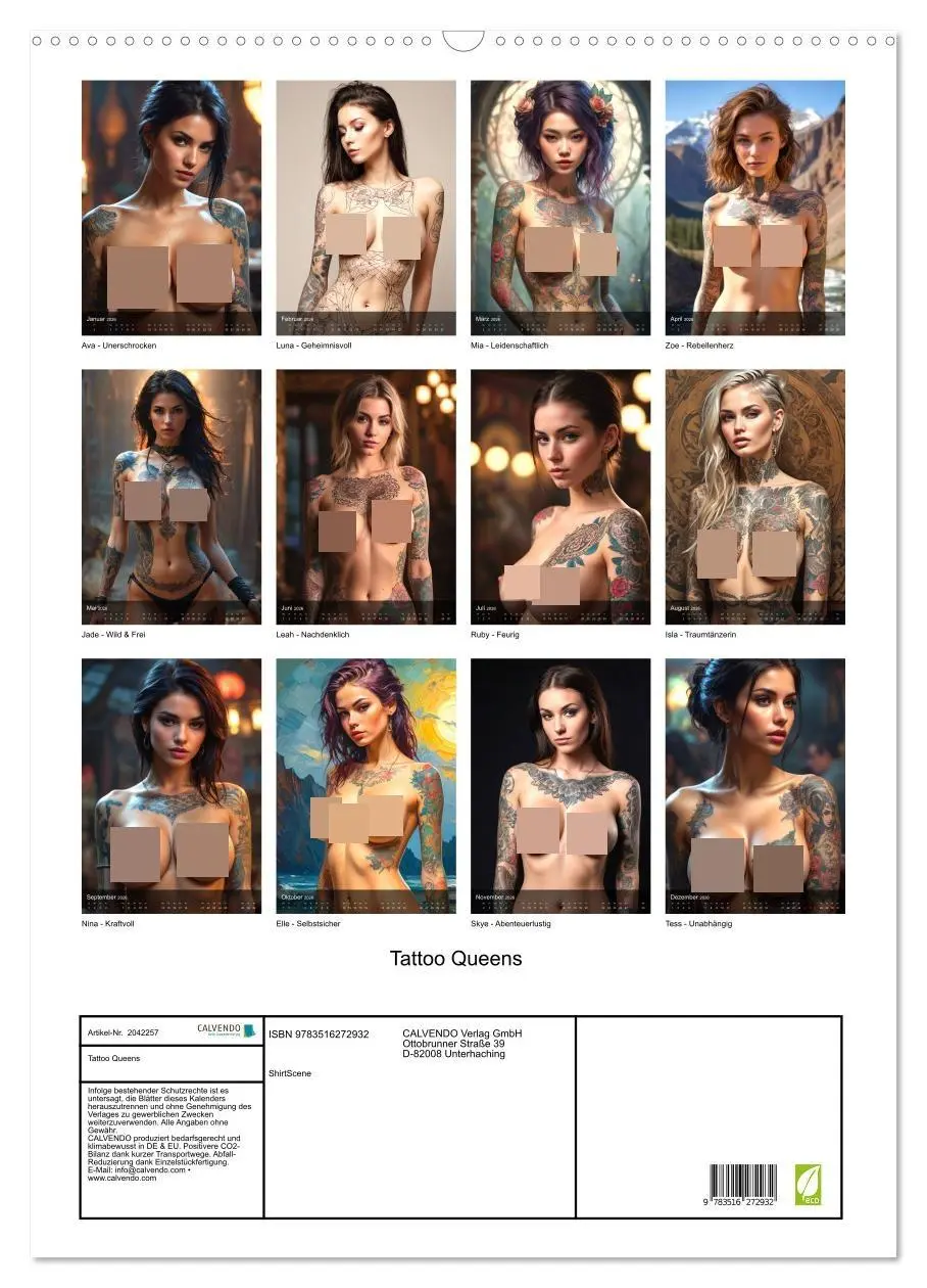 Bild: 9783516272932 | Tattoo Queens (Wandkalender 2026 DIN A2 hoch), CALVENDO Monatskalender
