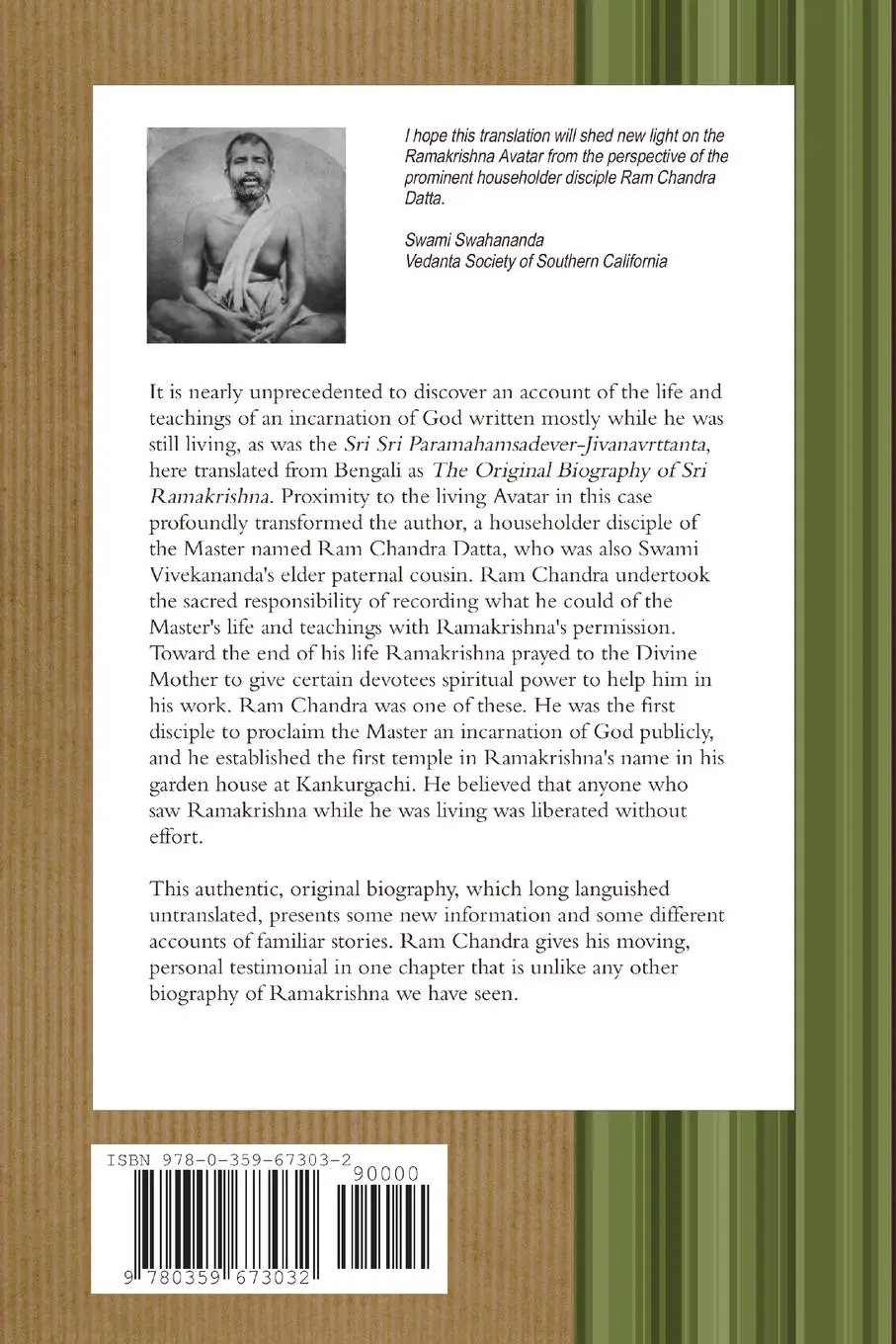 Rückseite: 9780359673032 | The Original Biography of Sri Ramakrishna | Ram Chandra Datta | Buch