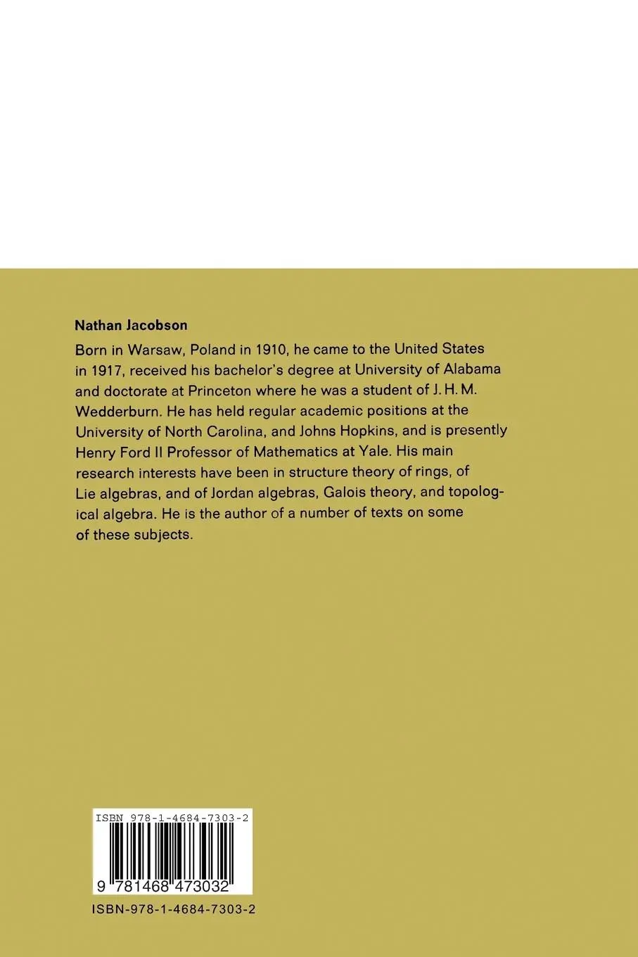Rückseite: 9781468473032 | Lectures in Abstract Algebra I | Basic Concepts | N. Jacobson | Buch