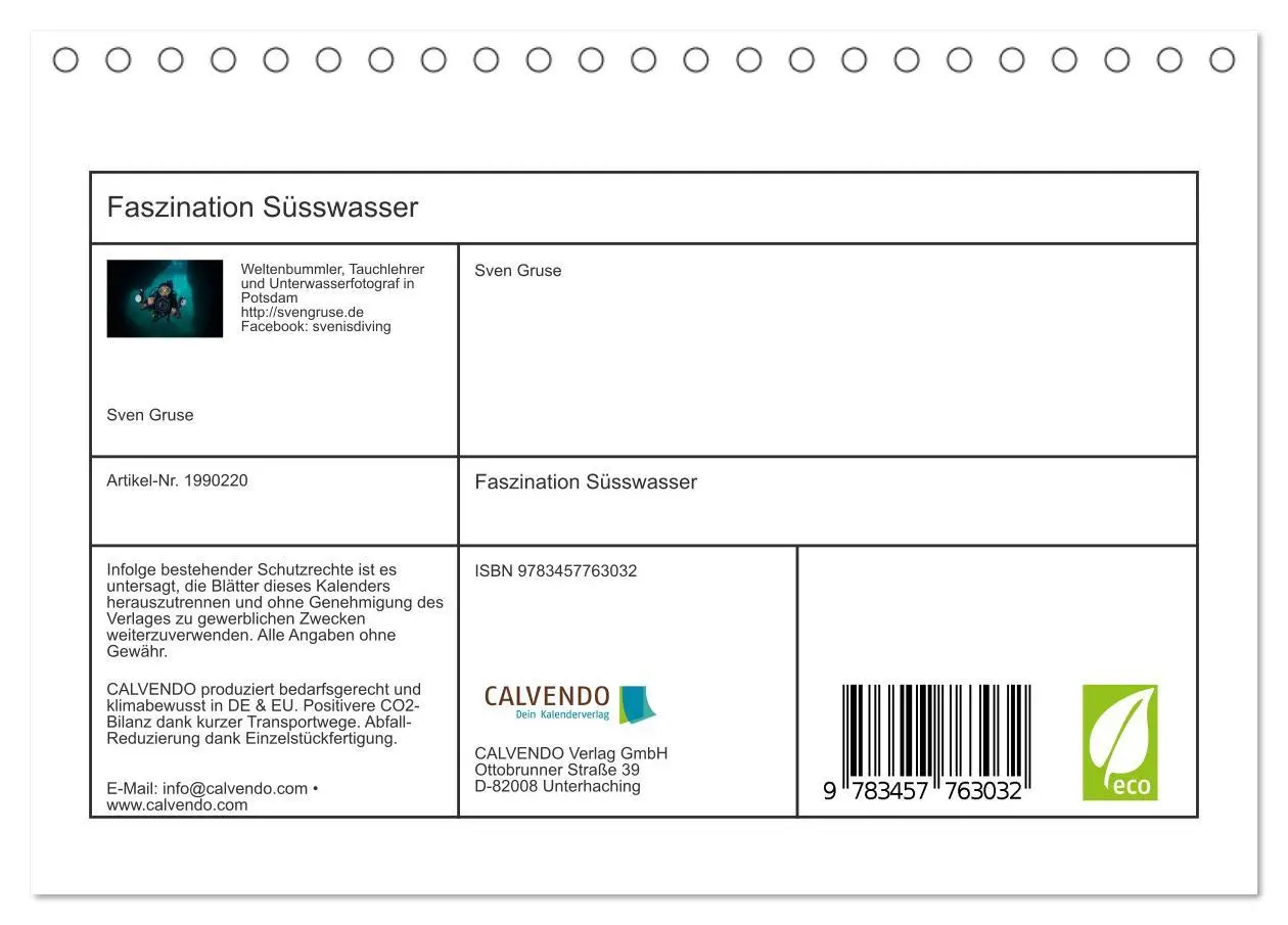 Bild: 9783457763032 | Faszination Süsswasser (Tischkalender 2026 DIN A5 quer), CALVENDO...