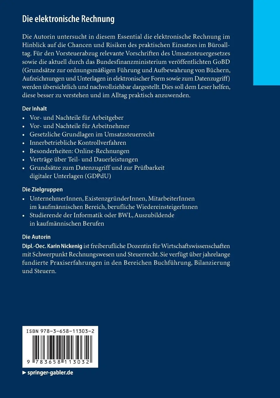 Rückseite: 9783658113032 | Die elektronische Rechnung | Karin Nickenig | Taschenbuch | ix | 2015
