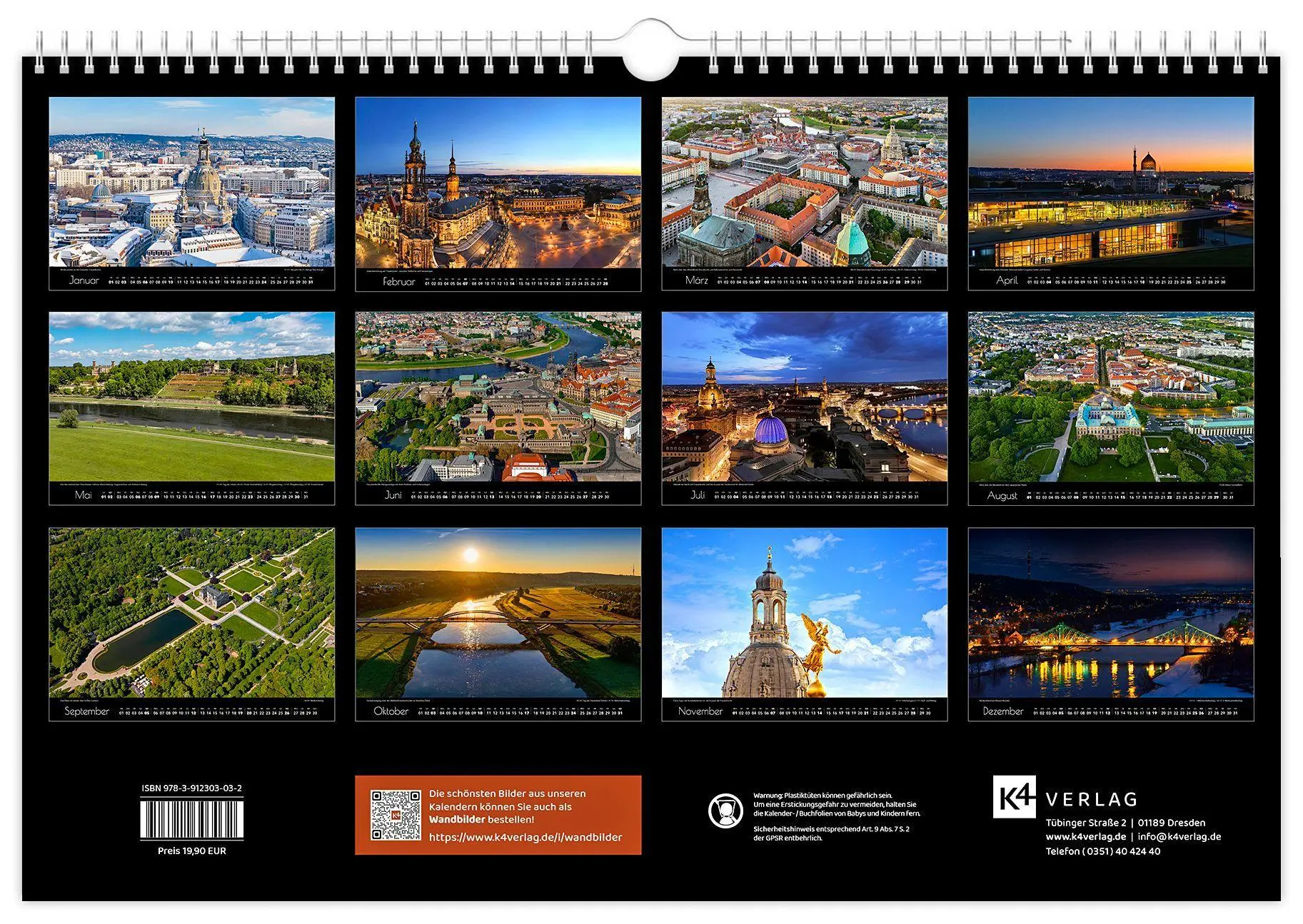 Bild: 9783912303032 | Kalender Dresden Luftaufnahmen 2027 | 45 x 30 cm schwarzes Kalendarium