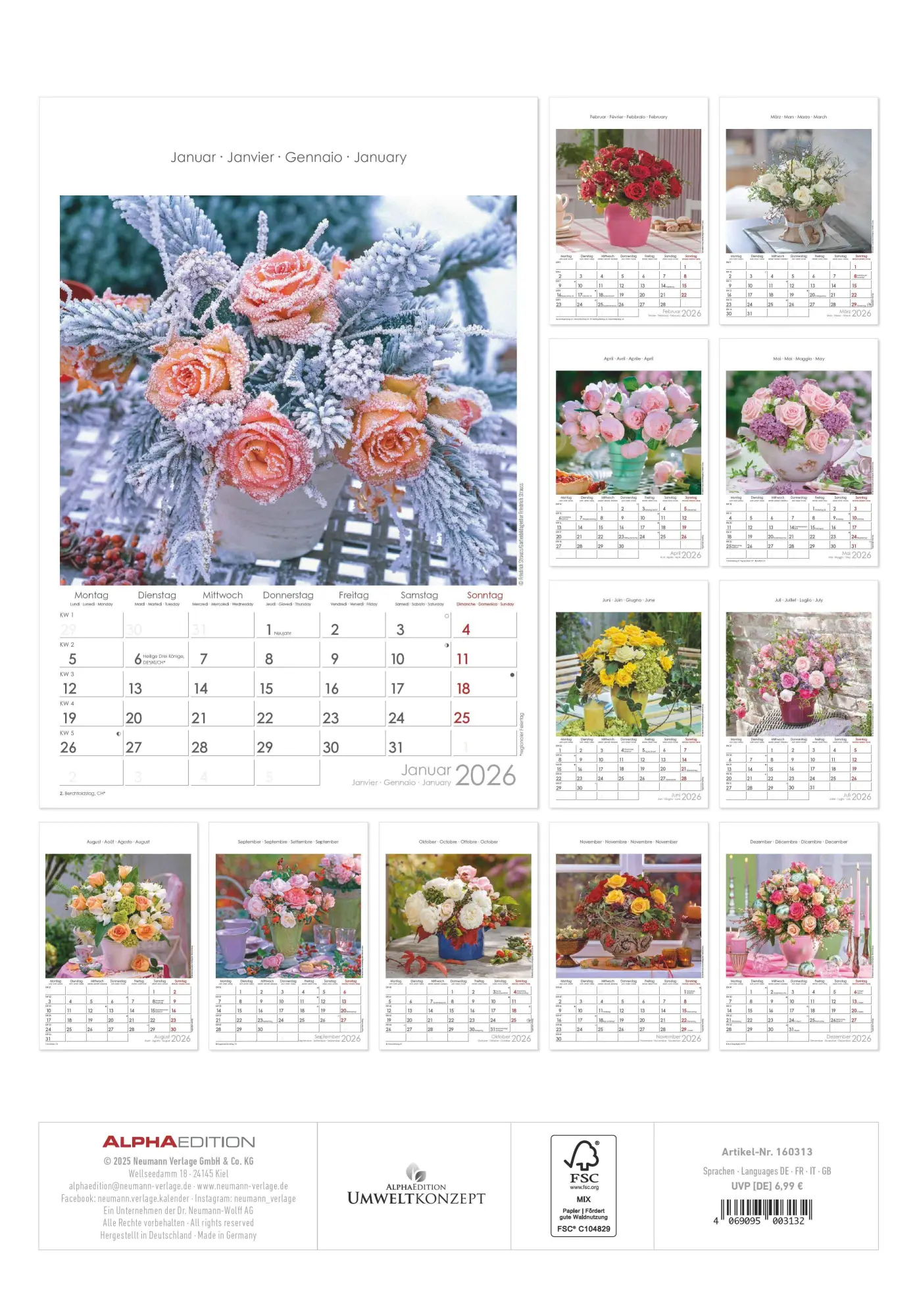 Rückseite: 4069095003132 | Rosenträume 2026 - Bildkalender 23,7x34 cm - Kalender mit Platz für...