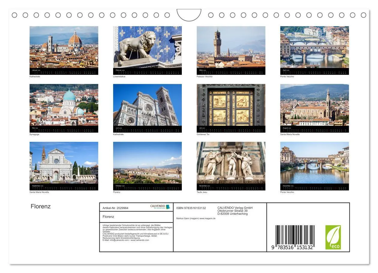 Bild: 9783516153132 | Florenz (Wandkalender 2026 DIN A4 quer), CALVENDO Monatskalender