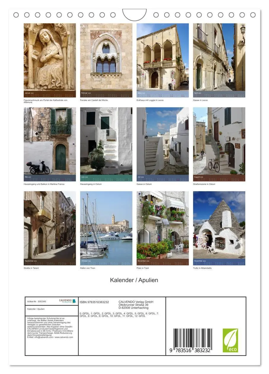 Bild: 9783516383232 | Kalender / Apulien (Wandkalender 2026 DIN A4 hoch), CALVENDO...
