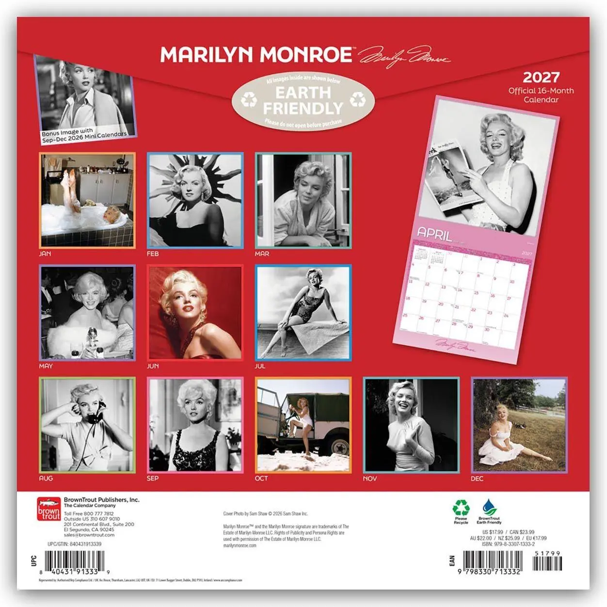 Rückseite: 9798330713332 | Marilyn Monroe 2027- 16-Monatskalender | Browntrout Publishers | 28 S.