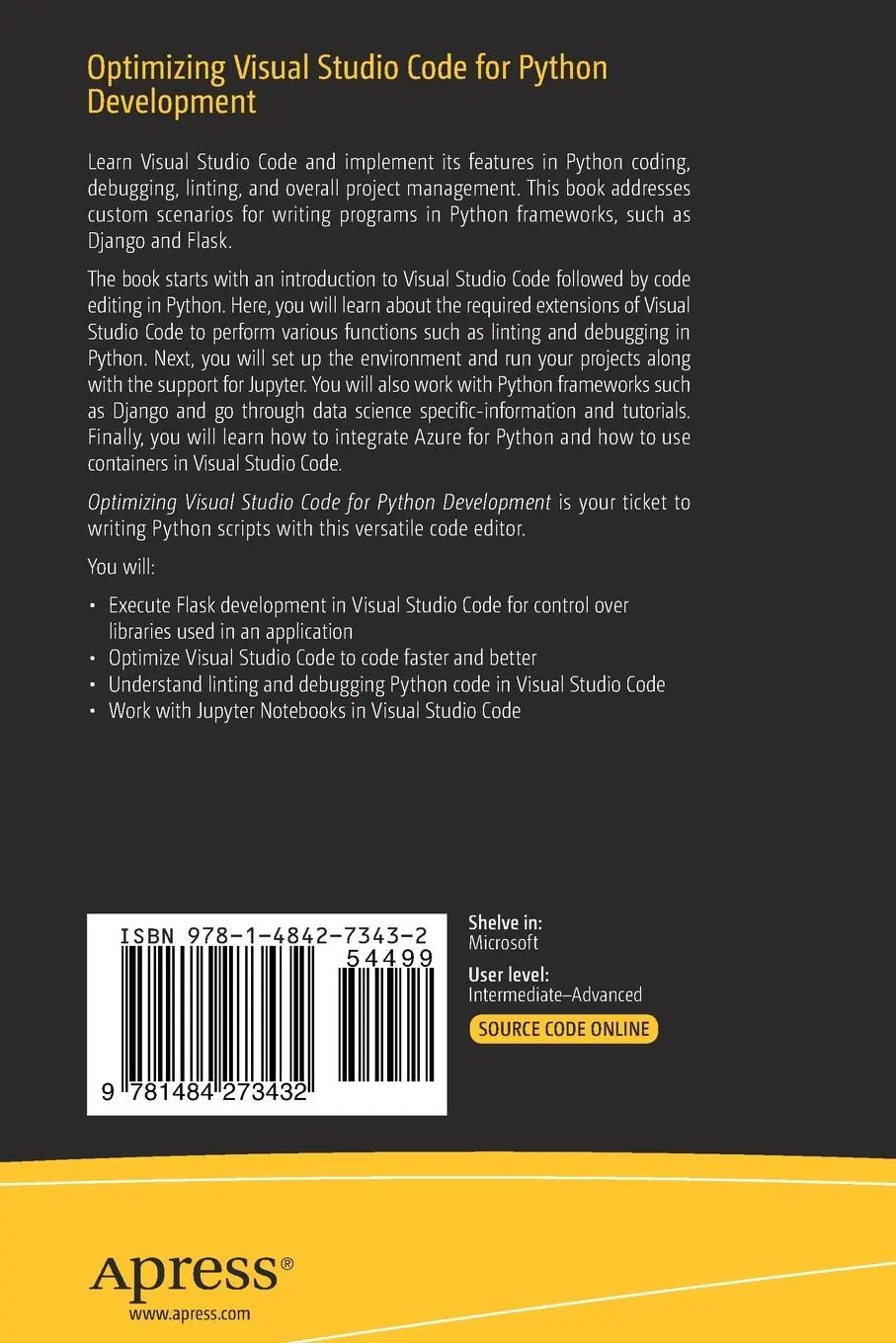 Rückseite: 9781484273432 | Optimizing Visual Studio Code for Python Development | Uzayr | Buch