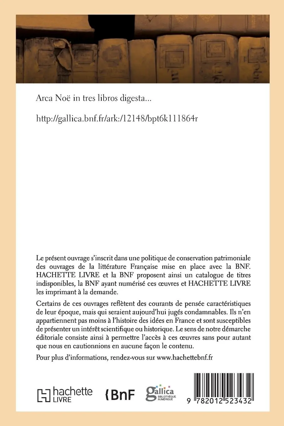 Rückseite: 9782012523432 | Arca Noë in Tres Libros Digesta (Éd.1675) | Athanasius Kircher | Buch