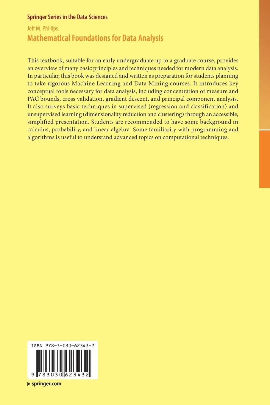 Rückseite: 9783030623432 | Mathematical Foundations for Data Analysis | Jeff M. Phillips | Buch