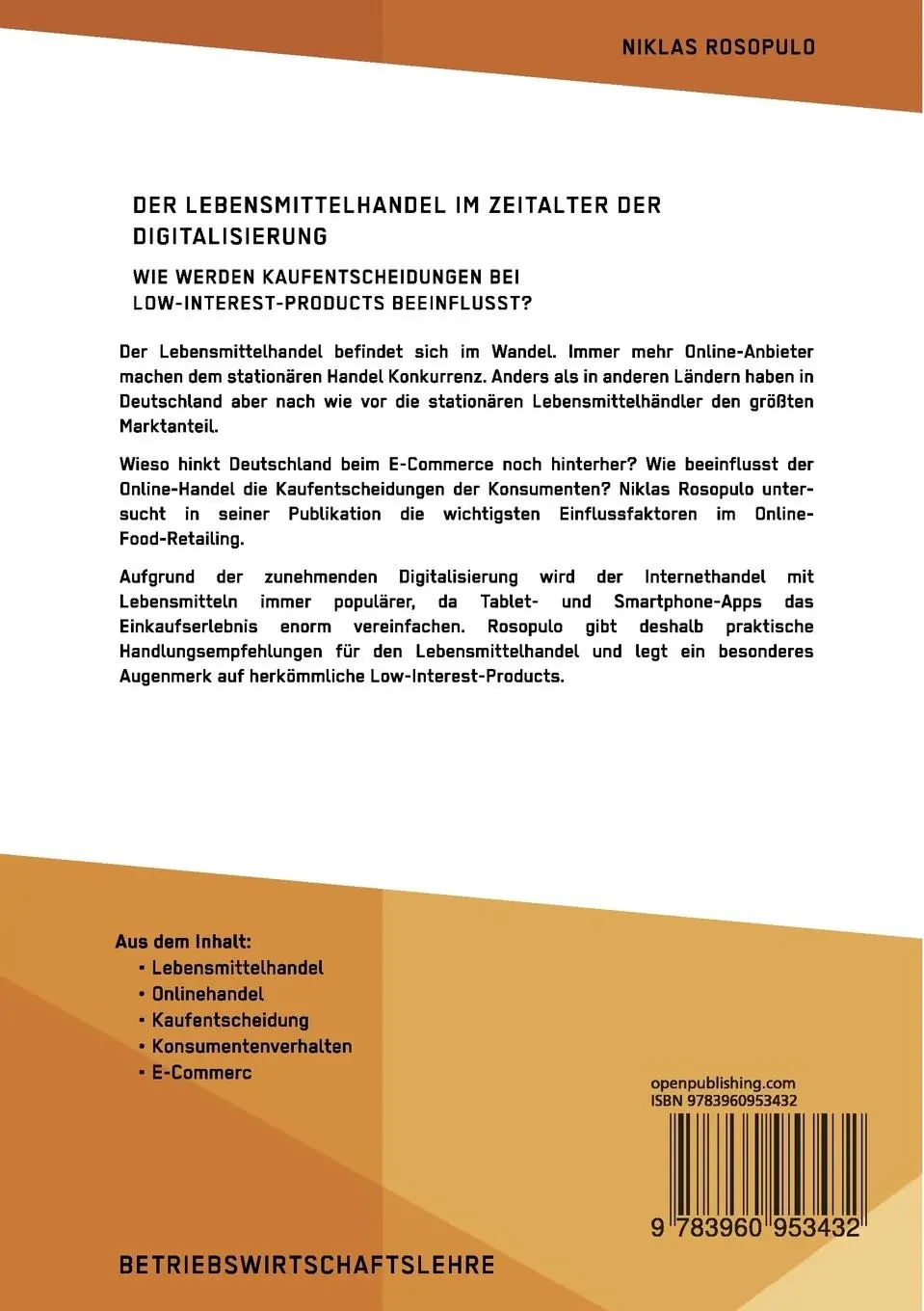 Rückseite: 9783960953432 | Der Lebensmittelhandel im Zeitalter der Digitalisierung. Wie werden...