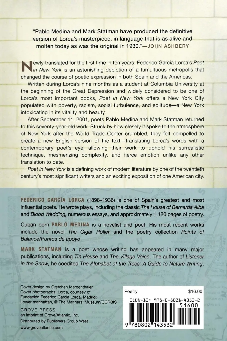 Rückseite: 9780802143532 | Poet in New York/Poeta En Nueva York | Frederico García Lorca | Buch