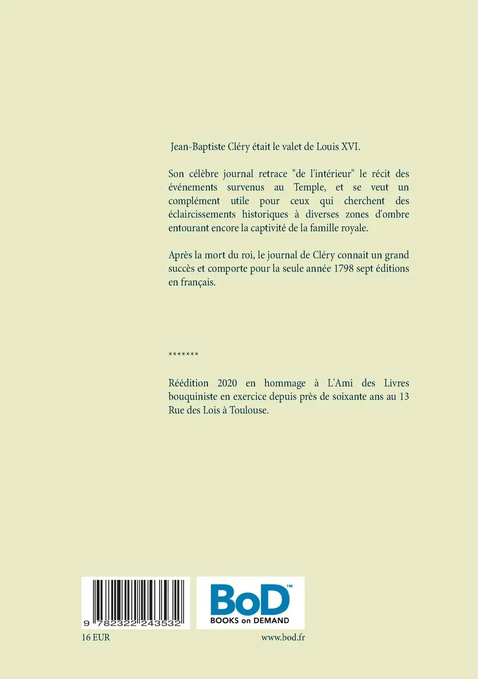 Rückseite: 9782322243532 | Journal de Cléry | Jean-Baptiste Cléry | Taschenbuch | Paperback