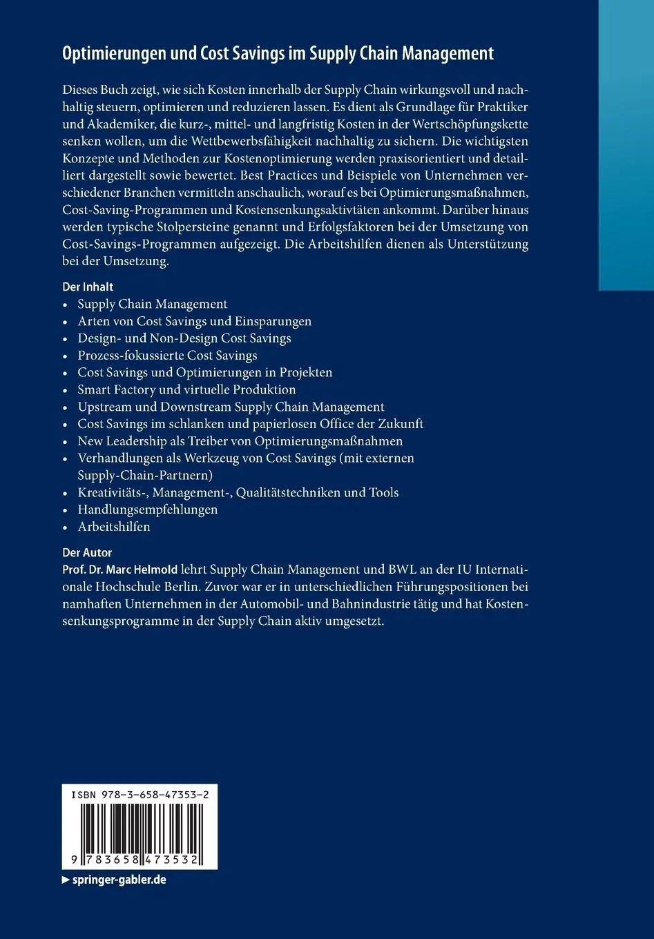 Rückseite: 9783658473532 | Optimierungen und Cost Savings im Supply Chain Management | Helmold