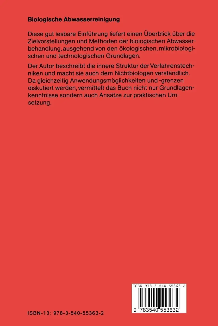 Rückseite: 9783540553632 | Biologische Abwasserreinigung | Ludwig Hartmann | Taschenbuch | xvi