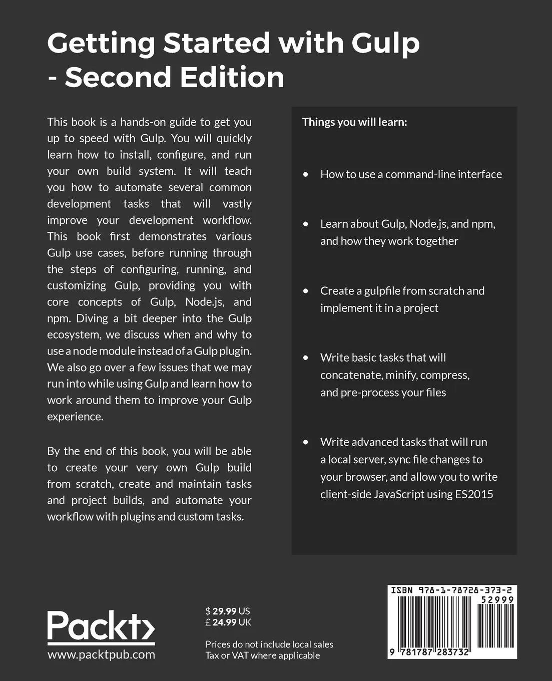 Rückseite: 9781787283732 | Getting Started with Gulp | Second Edition | Travis Maynard | Buch