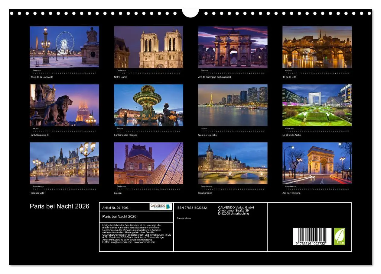 Bild: 9783516023732 | Paris bei Nacht 2026 (Wandkalender 2026 DIN A3 quer), CALVENDO...