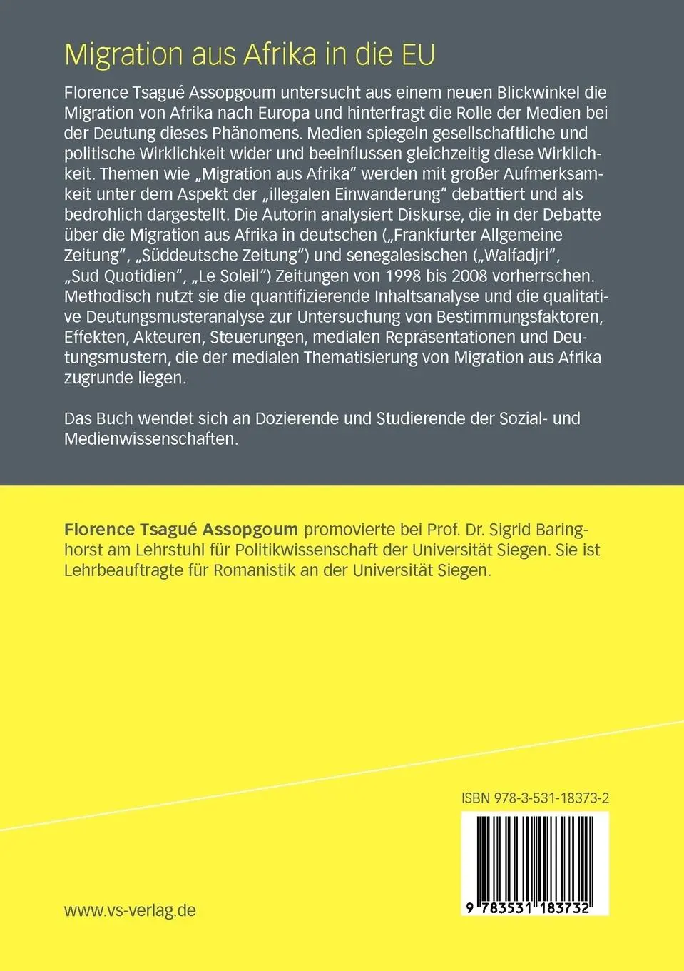Rückseite: 9783531183732 | Migration aus Afrika in die EU | Florence Tsagué Assopgoum | Buch