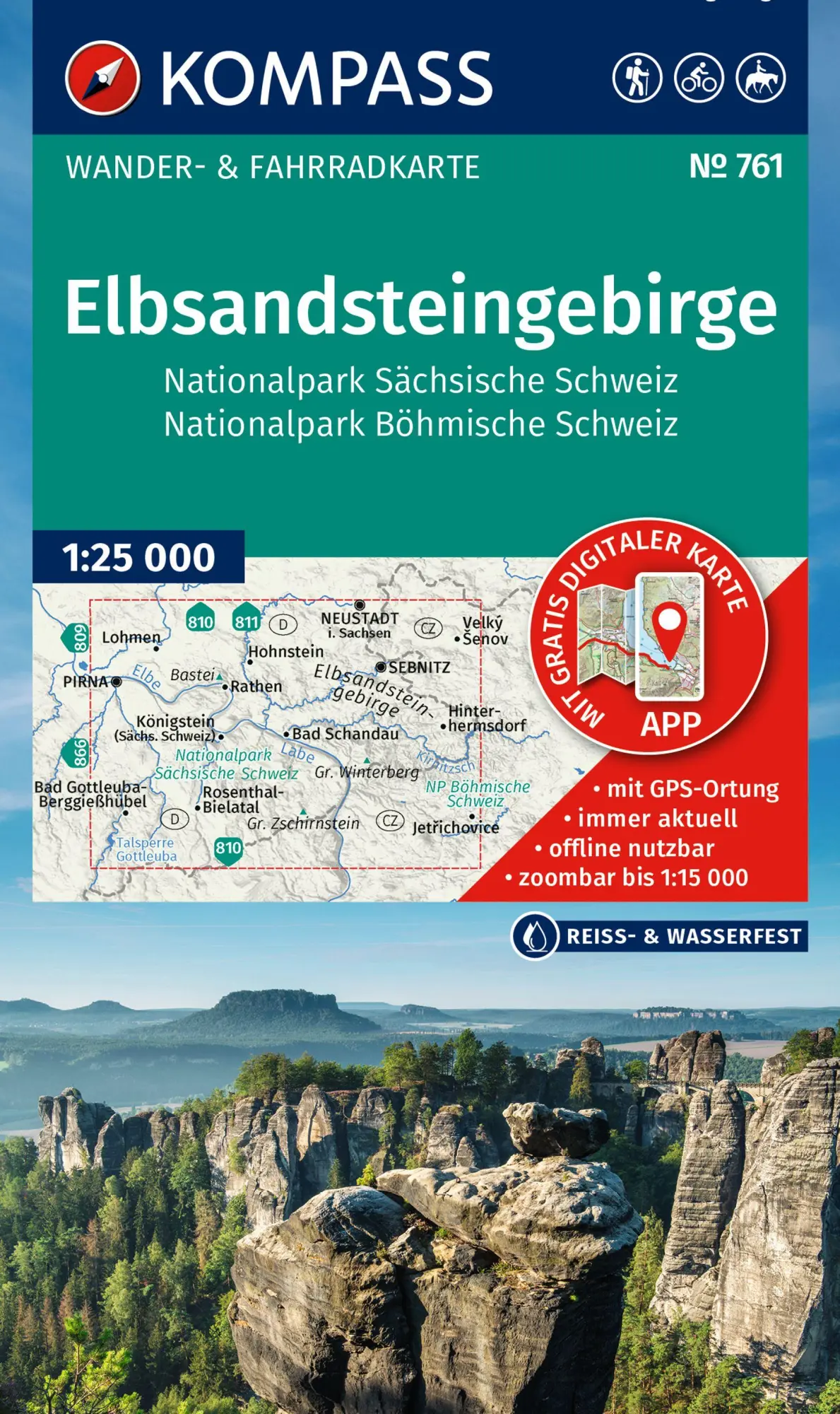 Cover: 9783991543732 | KOMPASS Wanderkarte 761 Elbsandsteingebirge, Nationalpark...