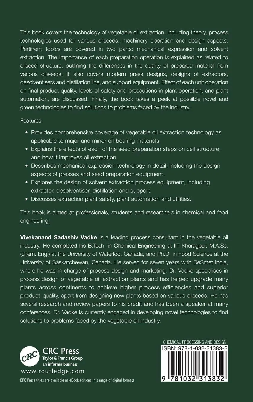 Rückseite: 9781032313832 | Principles of Vegetable Oil Extraction | Vivekanand Sadashiv Vadke