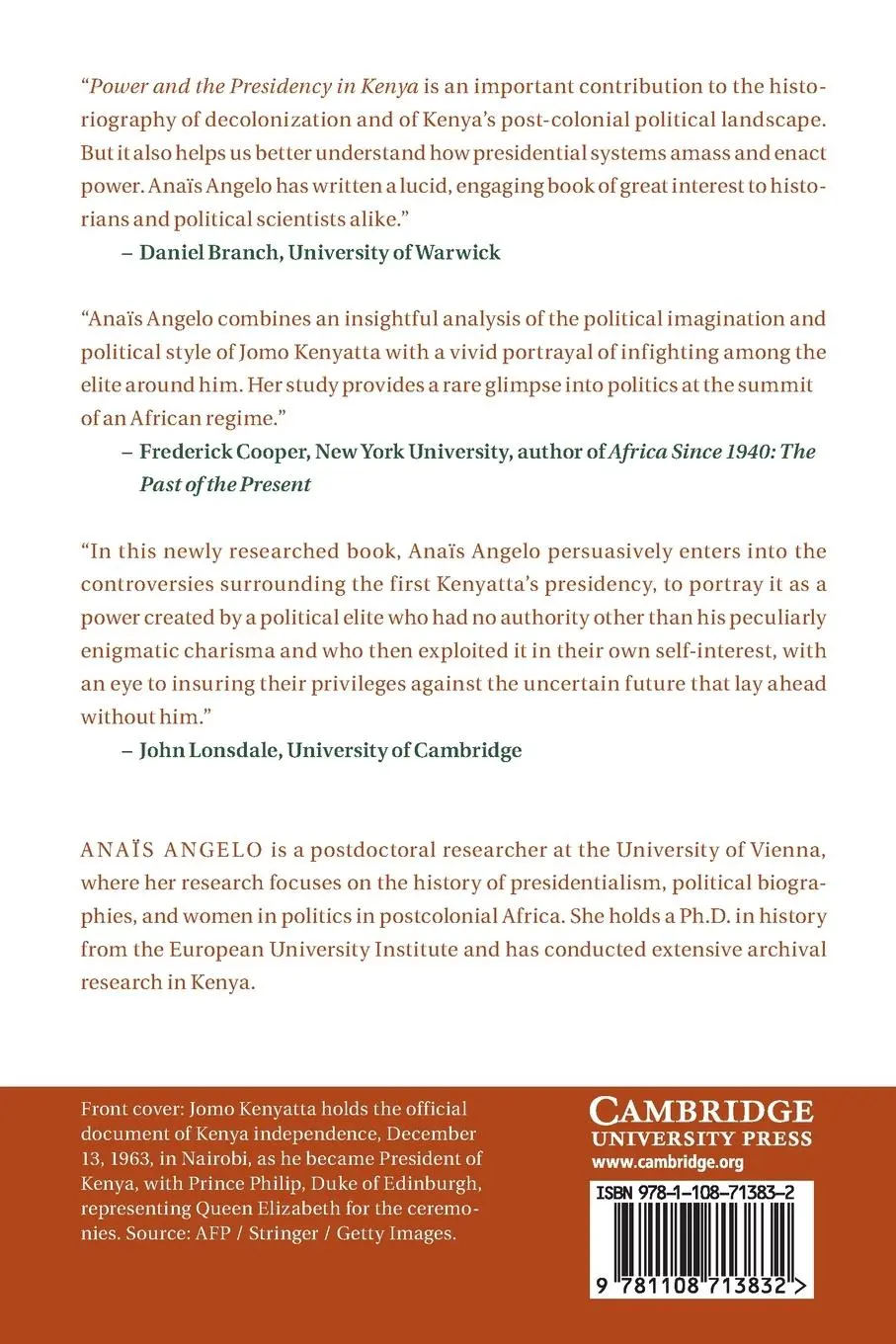 Rückseite: 9781108713832 | Power and the Presidency in Kenya | Anaïs Angelo | Taschenbuch | 2020