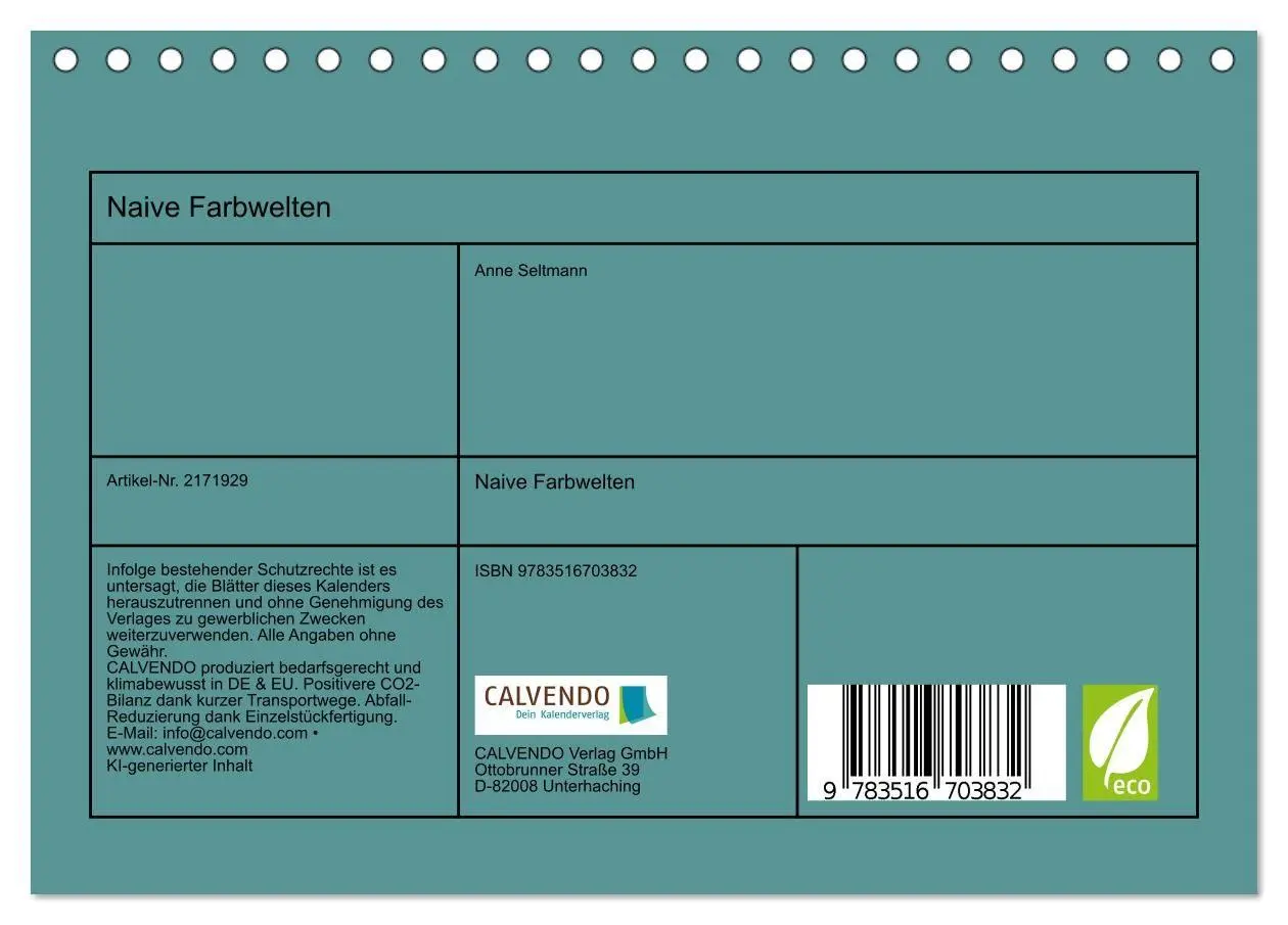 Bild: 9783516703832 | Naive Farbwelten (Tischkalender 2026 DIN A5 quer), CALVENDO...