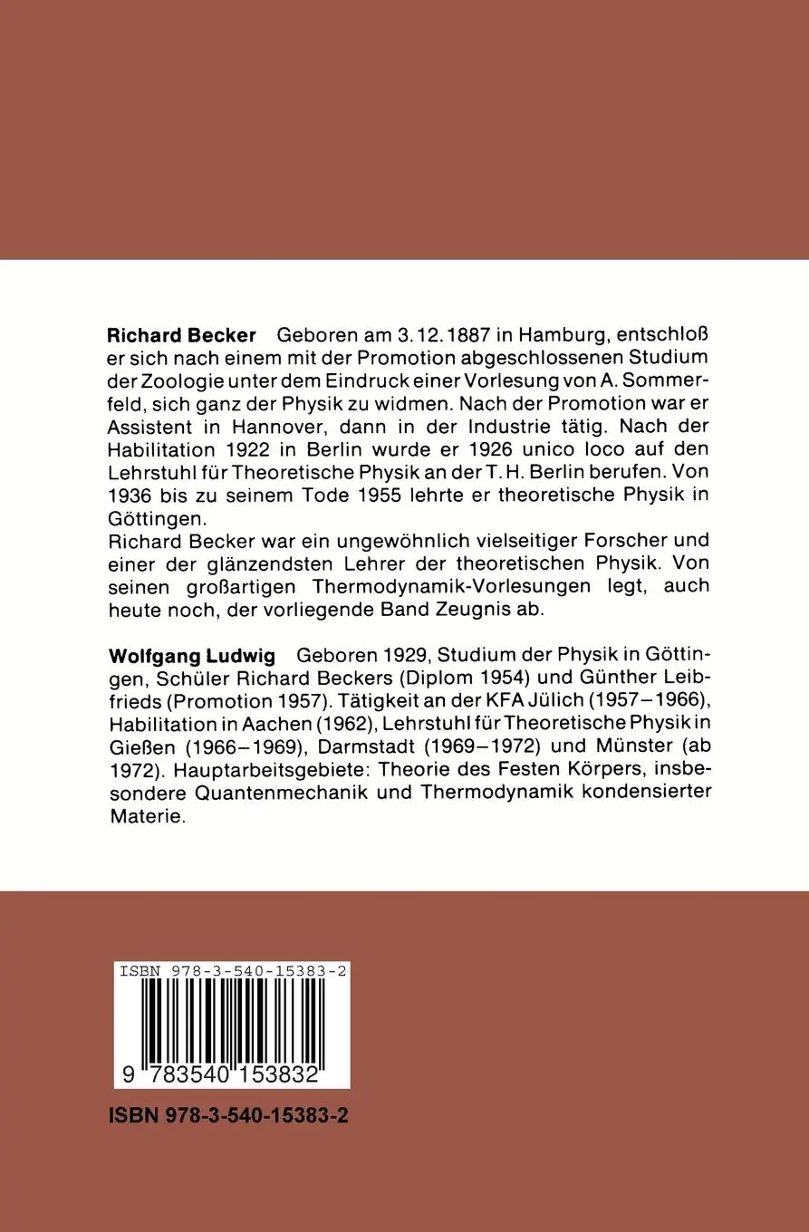 Rückseite: 9783540153832 | Theorie der Wärme | Richard Becker | Taschenbuch | xiii | Deutsch