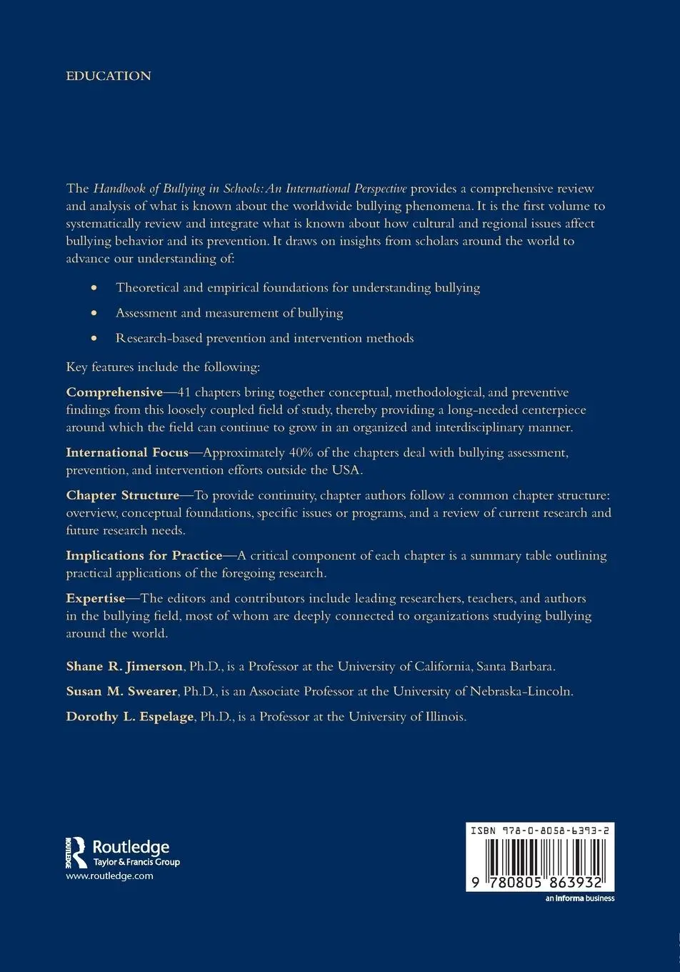 Rückseite: 9780805863932 | Handbook of Bullying in Schools | An International Perspective | Buch