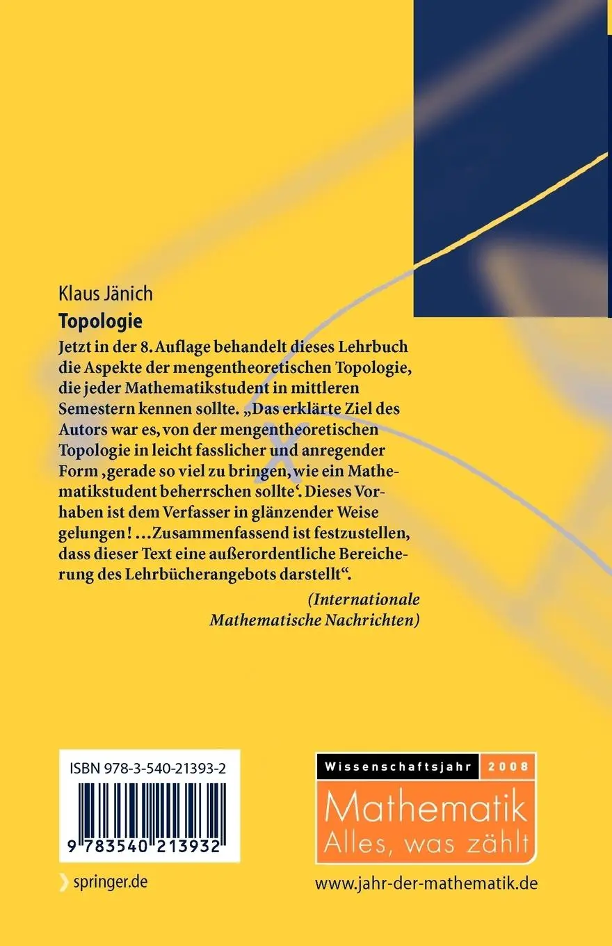 Rückseite: 9783540213932 | Topologie | Klaus Jänich | Taschenbuch | Springer-Lehrbuch | X | 2008