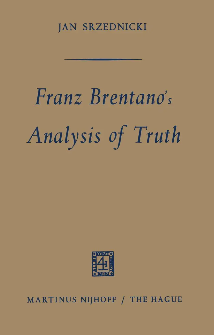 Cover: 9789401183932 | Franz Brentano's Analysis of Truth | Jan Srzednicki | Taschenbuch