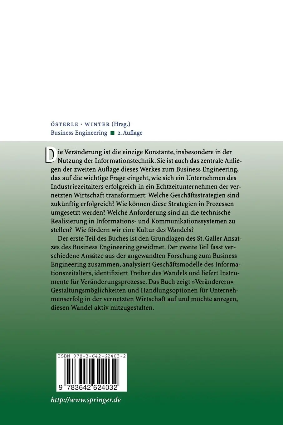 Rückseite: 9783642624032 | Business Engineering | Robert Winter (u. a.) | Taschenbuch | x | 2012