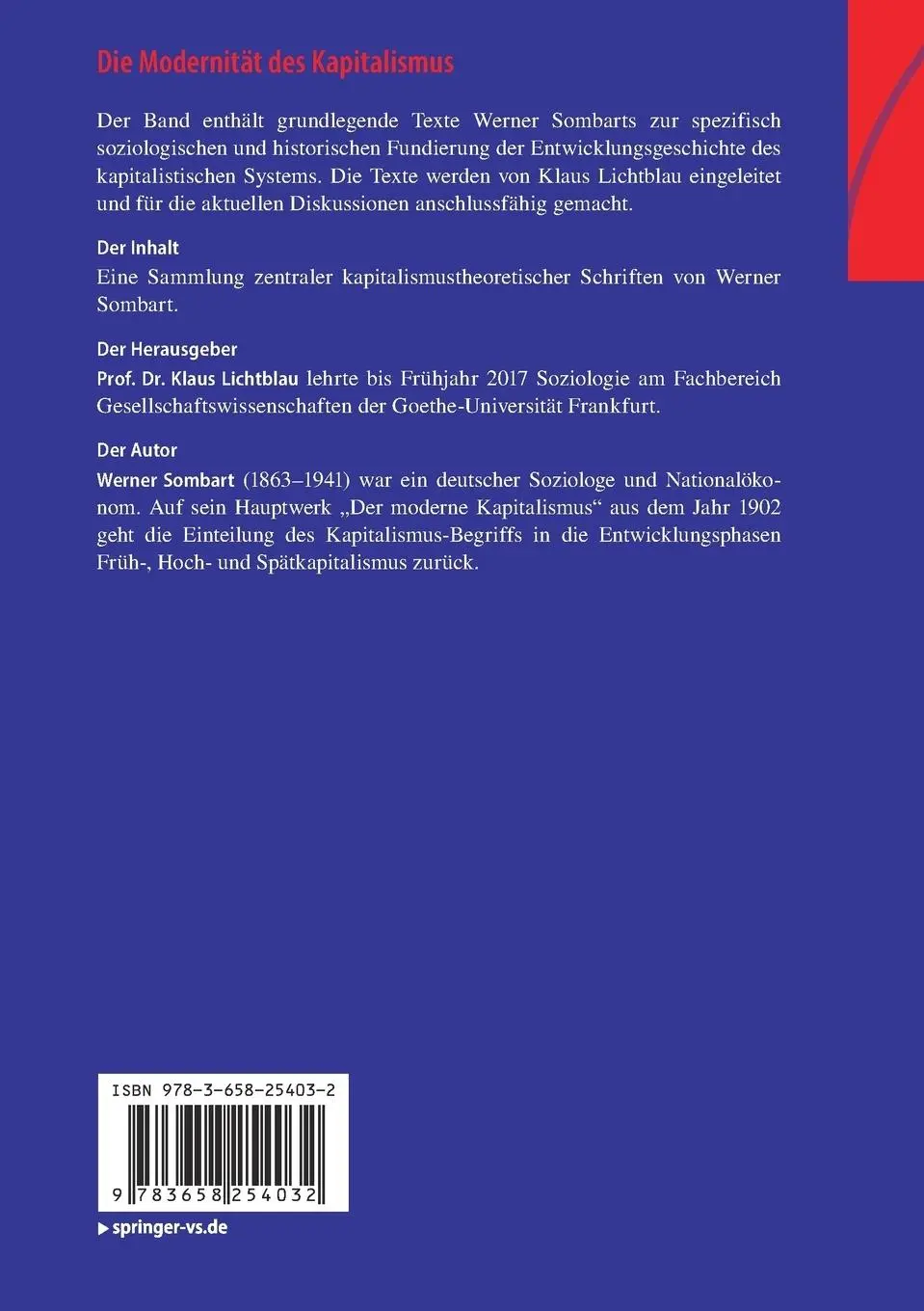 Rückseite: 9783658254032 | Die Modernität des Kapitalismus | Herausgegeben von Klaus Lichtblau