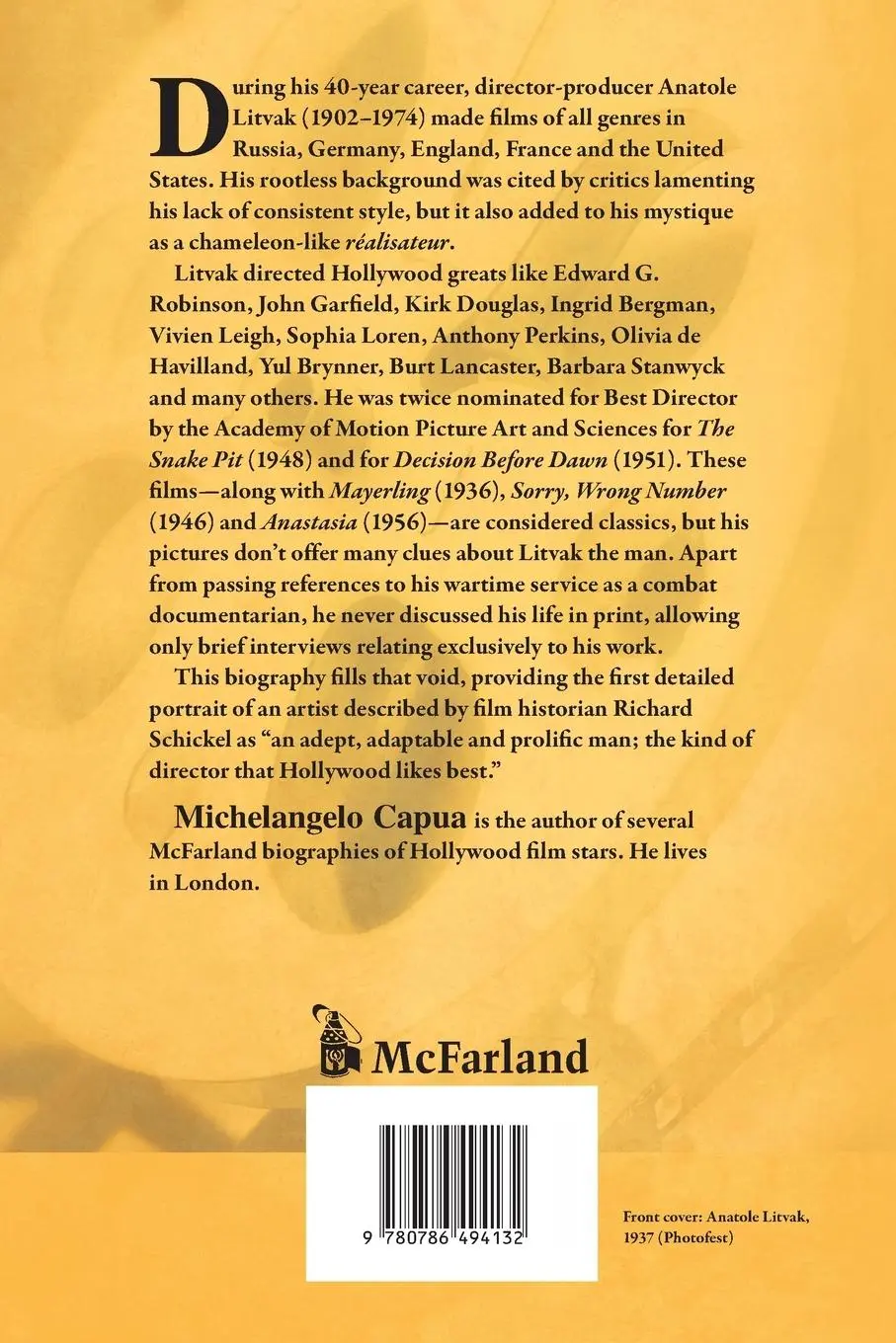 Rückseite: 9780786494132 | Anatole Litvak | The Life and Films | Michelangelo Capua | Taschenbuch